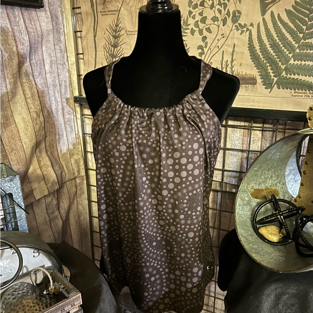 EUC Brown Print Danskin Now Crisscross Straps Athletic Tank Size XXL